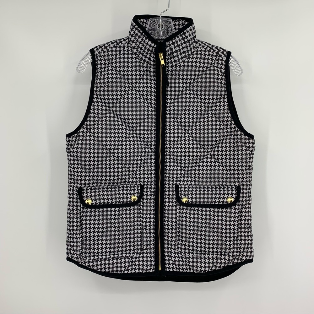 J. Crew Houndstooth Puffer Vest Black White Size S